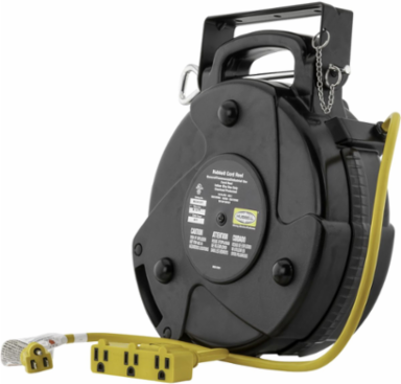 Commercial Cord Reel 40 Ft, 15A 125V with Triple Tap, Black