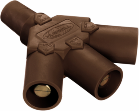 Heavy Duty Tri-Tap Female-Male-Male-Male Device, 400A 600V, 6 Inch Width, Brown