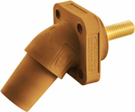 Single Pole Receptacle, Angled, Threaded Stud, 400A, 600V AC/DC, Orange
