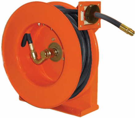 Low Pressure Hose Reel, 0.375 Inch Diameter, 70 Ft Length, Steel Frame, Orange