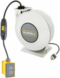 White Industrial Reel, 25 Ft, GFCI Module, 20 A, 125 VAC