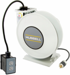 White Industrial Reel with Black Portable Outlet Box, 25 Ft, 20 A, 125 VAC