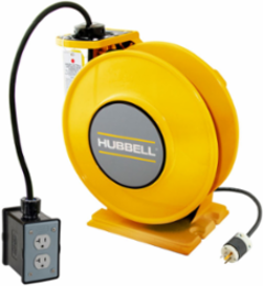 Yellow Industrial Cord Reel with (2) 20A Duplex Outlets, 25 Ft
