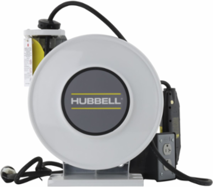 White Industrial Cord Reel, 45 Ft, 20 A, 250 VAC, GFCI