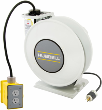 White Industrial Reel 45 Ft, 20A Duplex Receptacle, 125 VAC