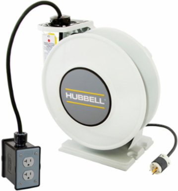 White Industrial Reel, 45 Ft Cable, 20 A, 125 VAC, Duplex Receptacle