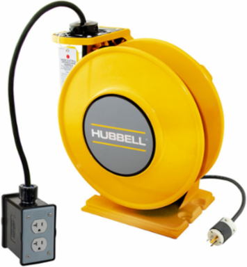 Yellow Industrial Cord Reel, 45 Ft Length, 20A Duplex Receptacle, UL Type 1