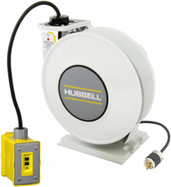White Industrial Reel 45 Ft with GFCI Duplex Receptacle, 15 A, 125 VAC