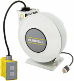 White Industrial Reel 45 Ft with GFCI Duplex Receptacle, 15 A, 125 VAC
