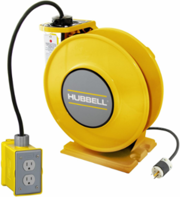 Yellow Industrial Cord Reel with GFCI Module, 45 Ft, 15 A, 125 VAC