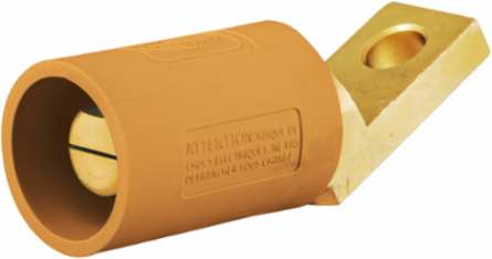 Single Pole Angled Male Connector, 400A, Offset Stud Type, Orange, 6 Inch Width