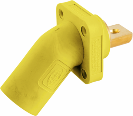 Angled Single Pole Inlet Receptacle, 400A, Yellow, 2.200 Inch Width