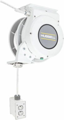 Motorized Cord Reel, White Cord, 45ft, #12/3 SJO, POB, (2) 20A 125V TR Receptacles