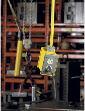 Portable Outlet Box with Strain Relief, 1-Gang, 5.38 Inch x 4.2 Inch x 3.18 Inch, Yellow Non-Metallic