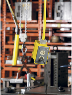 Portable Outlet Box with Strain Relief, 1-Gang, 5.38 Inch x 4.2 Inch x 3.18 Inch, Yellow Non-Metallic