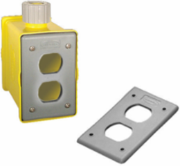Portable Outlet Box with Strain Relief, 1-Gang, 5.38 Inch x 4.2 Inch x 3.18 Inch, Yellow Non-Metallic