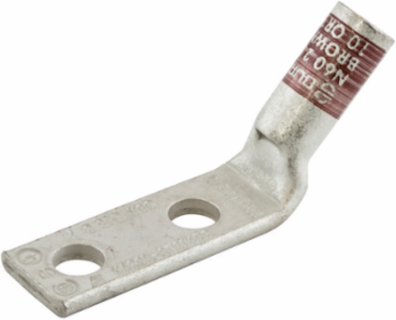 Grounding Lug #4 AWG Double Hole 1/4 Inch ID 5/8 Inch Spacing 45 Degree 25 Pack