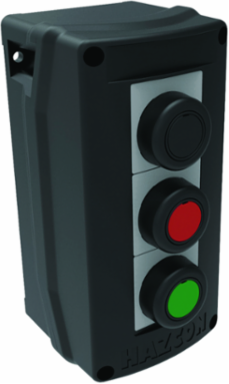 Three Momentary Push Buttons, Din Rail Mount, 3/4 Inch Hub, Plastic, 20A