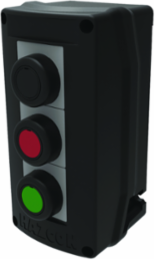 Three Momentary Push Buttons, Din Rail Mount, 3/4 Inch Hub, Plastic, 20A