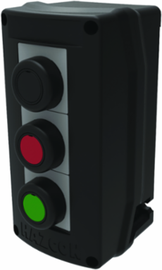 Three Momentary Push Buttons, 3/4 Inch Hub, -50 C to 60 C, NEMA 3, 4, 4X, 12, 13