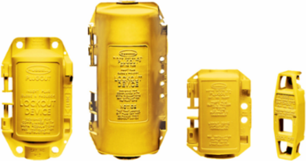 Safety PLUGOUT Lockout Device Kit, Accepts Up to 4 Padlocks, Yellow, Polypropylene