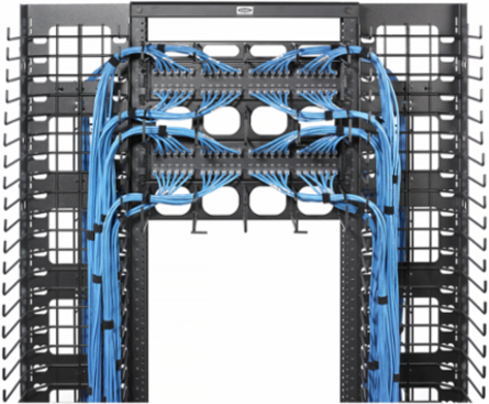 Horizontal Cable Management System, 2-Unit, 4 Inch Extension, Black