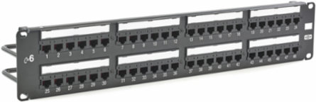Cat6 Patch Panel 48-Port Black, Flat Style, 4 dB min NEXT Margin