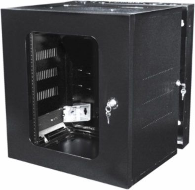 QUADCAB Wall Mount Cabinet 36 Inch H x 26 Inch D with Window Door, Black