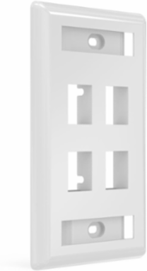 4-Port White Rear-Loading Face Plate, 1-Gang, High-Impact Thermoplastic