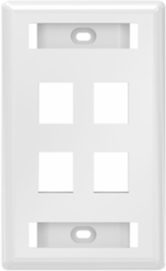 4-Port White Rear-Loading Face Plate, 1-Gang, High-Impact Thermoplastic
