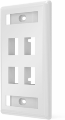 4-Port White Rear-Loading Face Plate, 1-Gang, High-Impact Thermoplastic