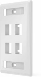 4-Port White Rear-Loading Face Plate, 1-Gang, High-Impact Thermoplastic
