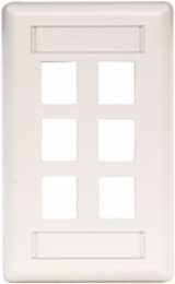 6-Port Rear-Loading Face Plate, Single-Gang, White, Standard Size