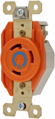 Isolated Ground Flush Receptacle, 30A 250V, NEMA L6-30R, Nylon, Orange