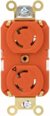 Locking Devices, EdgeConnect™ Twist-Lock®, Industrial, Duplex Receptacle, Isolated Ground, 15A 125V, 2-Pole 3-Wire Grounding, L5-15R, Screwless Terminal, Orange