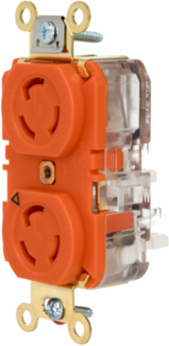 Locking Devices, EdgeConnect™ Twist-Lock®, Industrial, Duplex Receptacle, Isolated Ground, 15A 125V, 2-Pole 3-Wire Grounding, L5-15R, Screwless Terminal, Orange