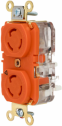 Locking Devices, EdgeConnect™ Twist-Lock®, Industrial, Duplex Receptacle, Isolated Ground, 15A 125V, 2-Pole 3-Wire Grounding, L5-15R, Screwless Terminal, Orange