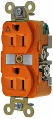 Isolated Ground Duplex Receptacle, 15A 125V, Orange, 3.28 Inch