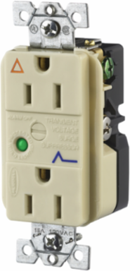 Duplex Receptacle with Light & Alarm, 15A 125V, Isolated Ground, Gray