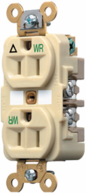 Weather Resistant Duplex Receptacle, 15A 125V, 2-Pole 3-Wire, Ivory