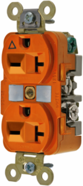 Isolated Ground Duplex Receptacle, 2-Pole 3-Wire, 20A 250V, Orange, 3.28x1.33x1.05 Inch
