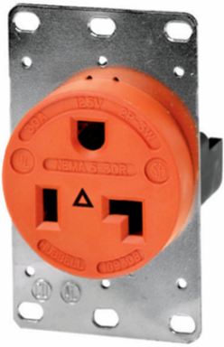 Industrial Grade 2-Pole 3-Wire Grounding Flush Receptacle, 30A 125V, 5-30R, Orange