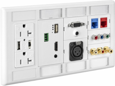 4-Gang Black Decorator iStation Frame Wall Plate, 7.800 Inch Width