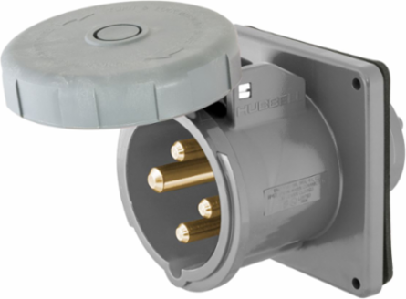 Marine Grade 100A 3-Pole 4-Wire Flanged Inlet, Yellow