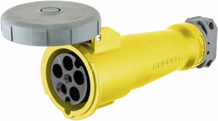 Marine Grade IEC Pin & Sleeve Connector, 100A 4-Pole 5-Wire, 277/480V AC, Yellow