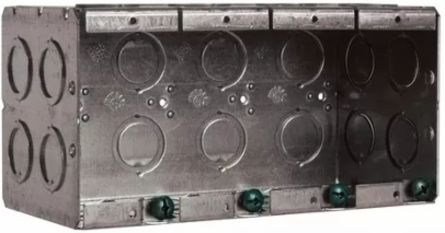 4-Gang Masonry Box, 3-1/2 Inch Deep, 84 Cu. In., Steel, Raised Ground