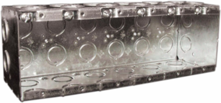 6-Gang Masonry Box, 2-1/2 Inch Deep, 84 Cu. In., Steel Material