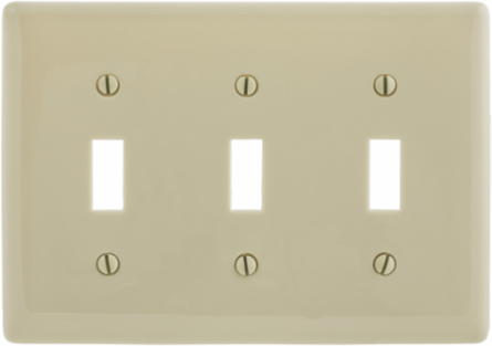 3-Gang Toggle Wallplate, 4.62 x 6.5 Inch, Nylon, Ivory Color, UL Listed