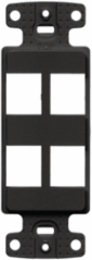Black 4-Port Keystone Plate Decorator Frame, High-Impact Thermoplastic