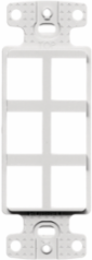 White 6-Port Keystone Plate Decorator Frame, 1.460 Inch Width, High-Impact Thermoplastic